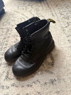 Dr. Martens Black Lace-Up Combat Boots with Yellow Heel Loop